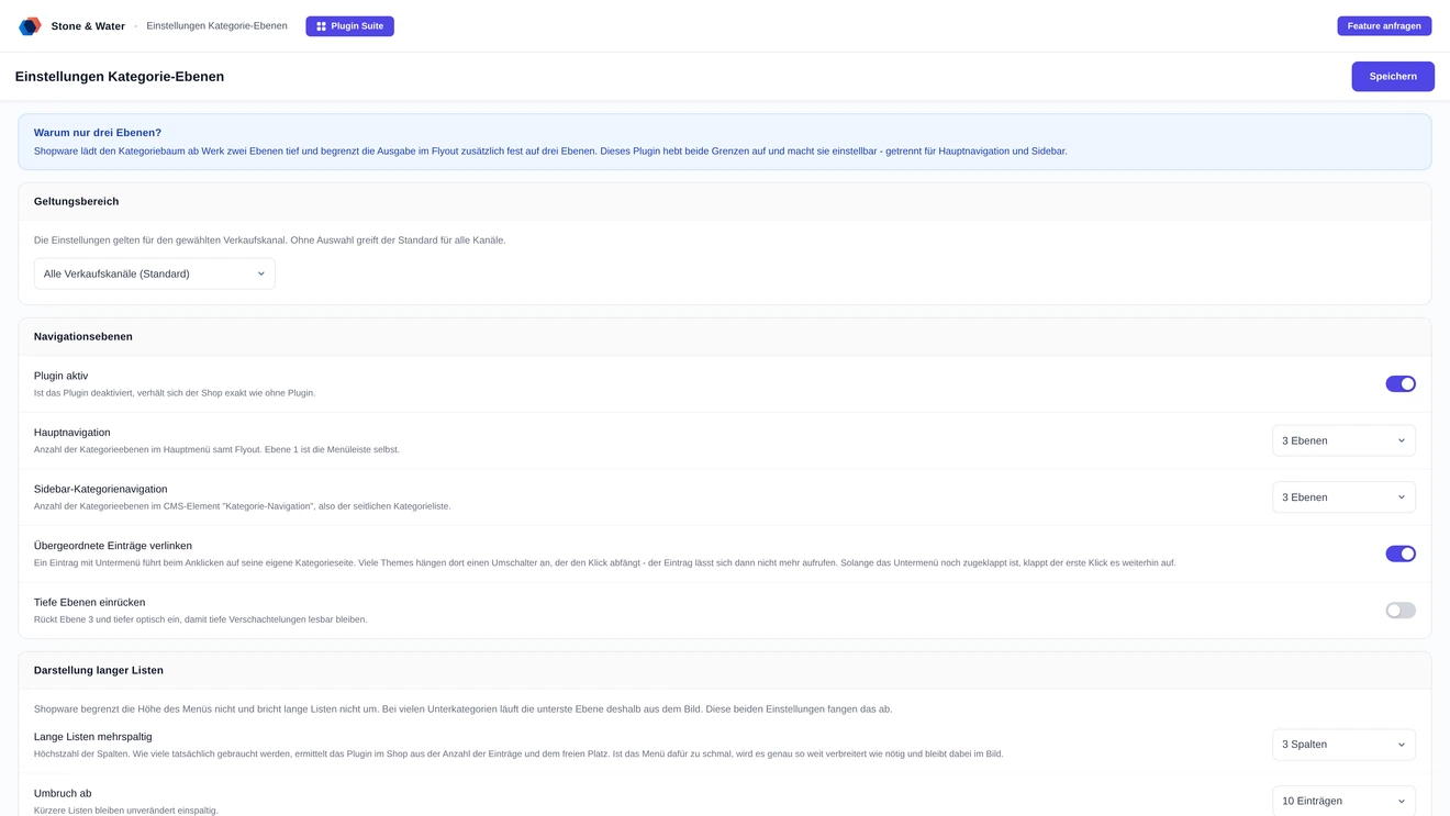 Kategorie-Ebenen frei einstellbar - Ansicht in Shopware