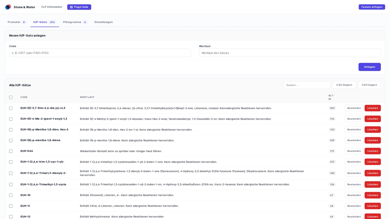 CLP Information - Ansicht in Shopware
