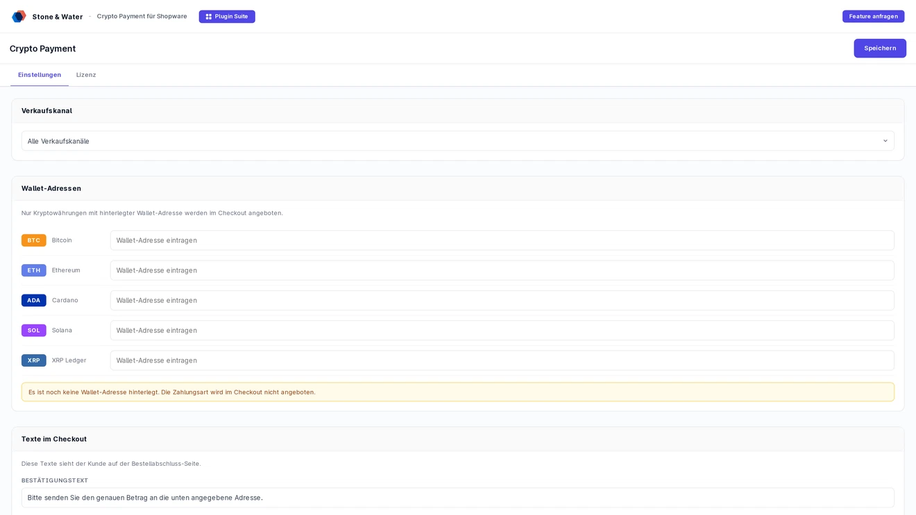 Crypto Payment - Ansicht in Shopware