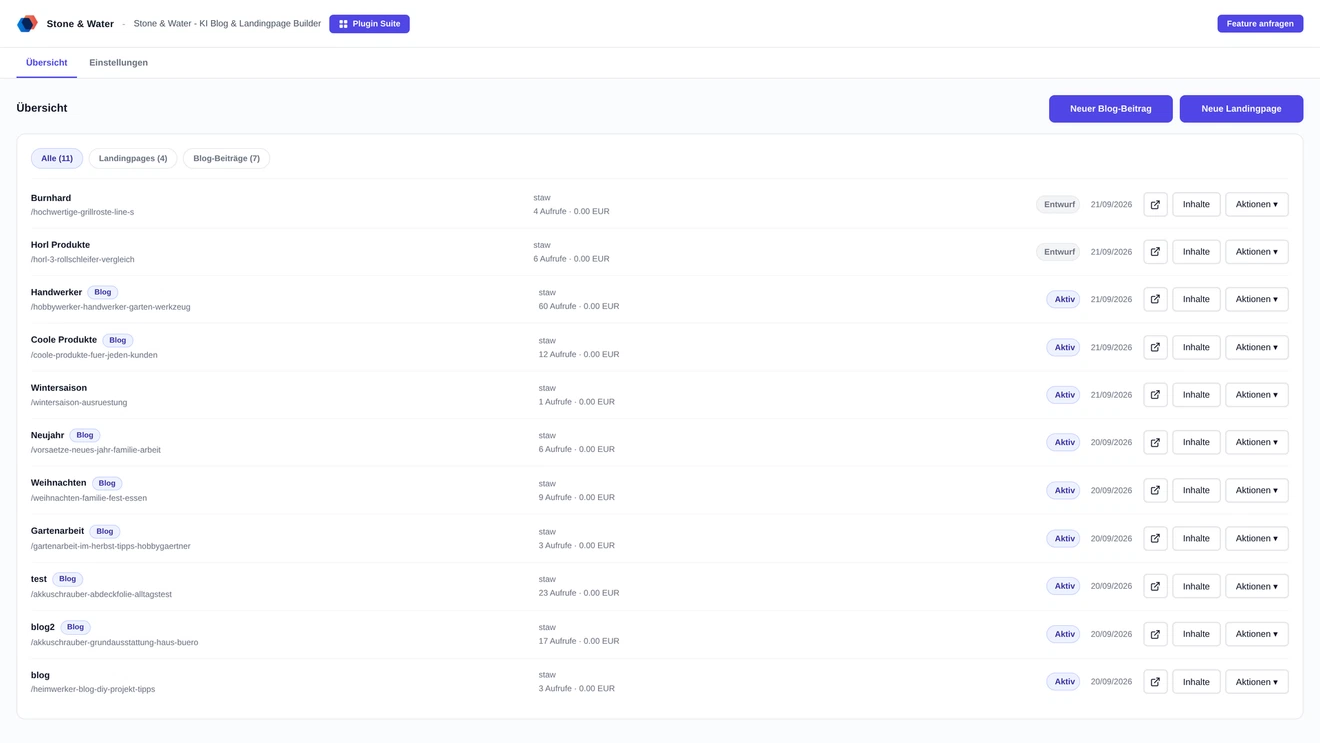 Blog posts and landing pages built by AI - Screenshot