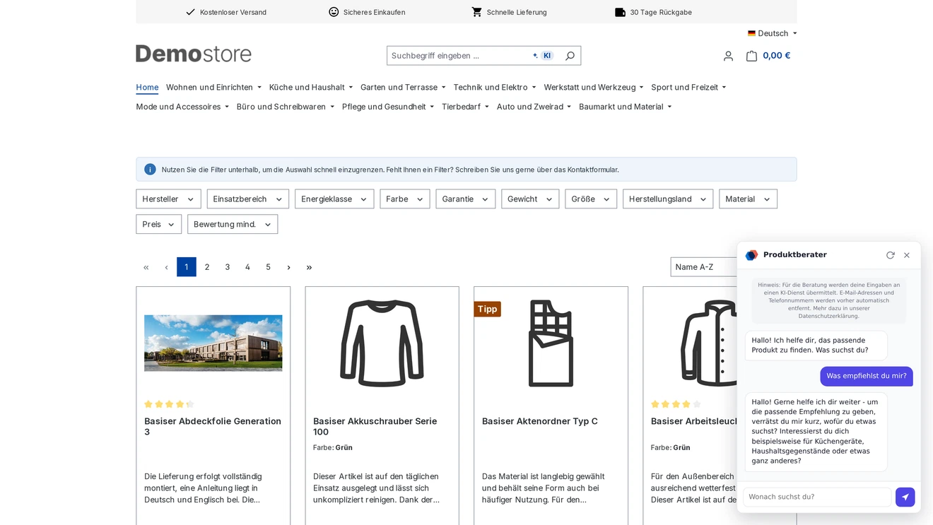KI Produktberater - Ansicht in Shopware