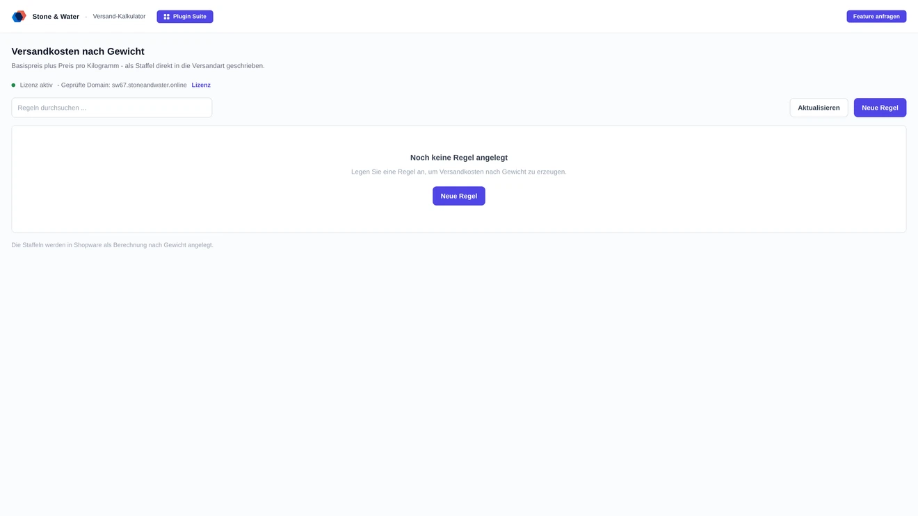 Versandstaffeln, in Sekunden erzeugt - Ansicht in Shopware