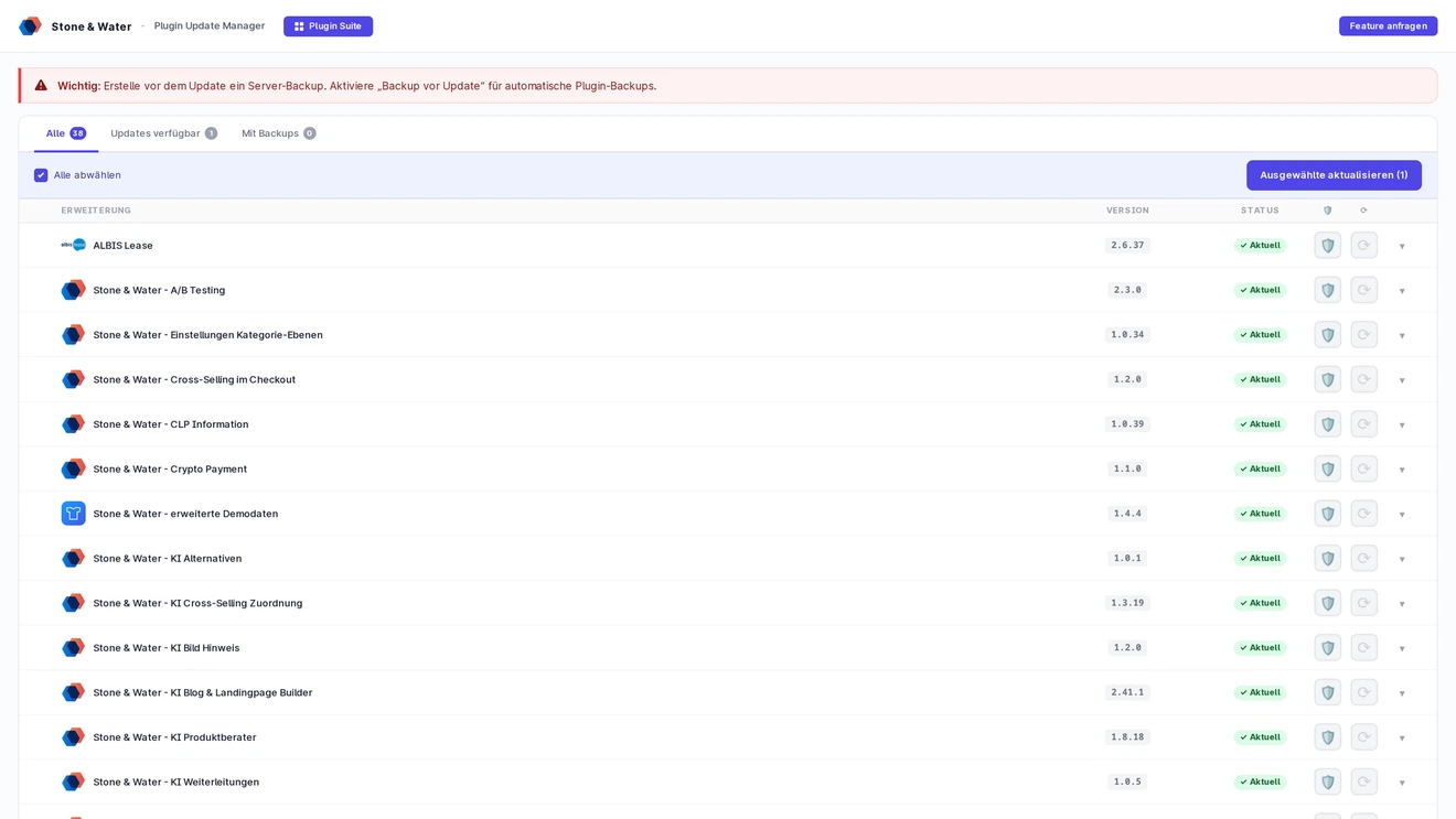 Update Manager - Ansicht in Shopware